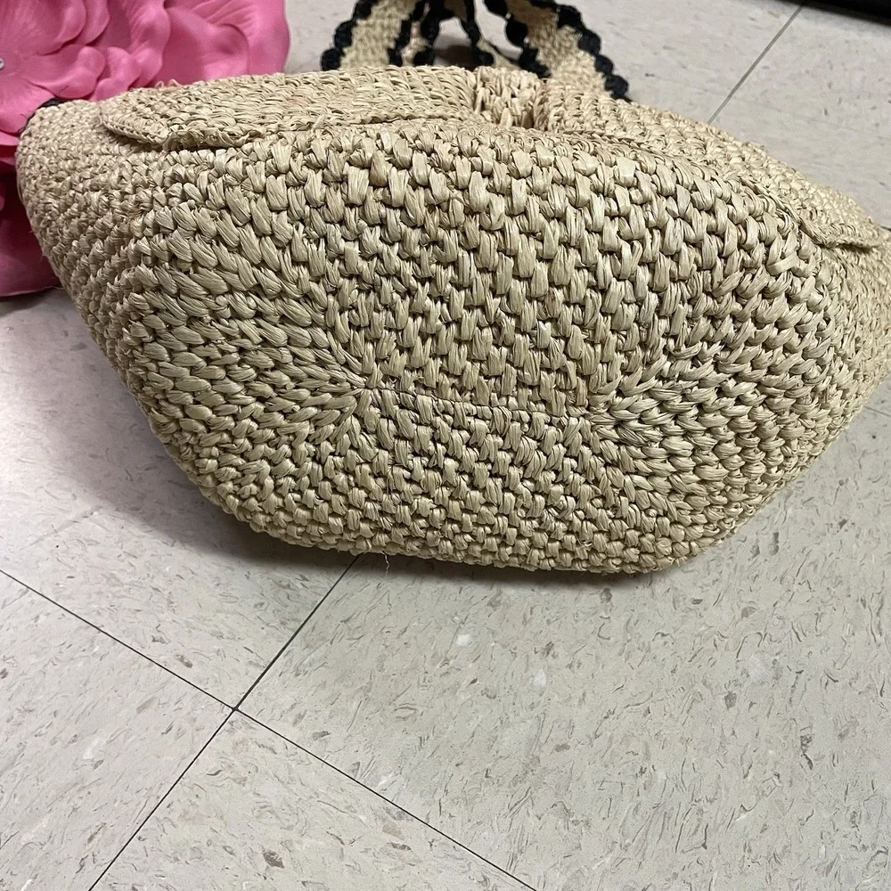 KATE SPADE x TARGET Raffia Bow Tote‎ Bag Woven Natural Black Boho Romantic Vacay
